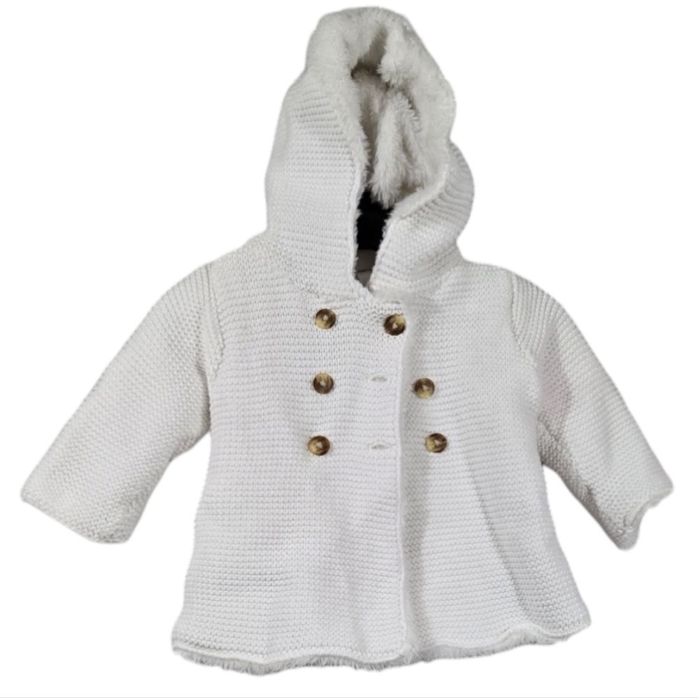 Carter’s Baby Girl Crochet Coat Faux Fur Hooded Button Jacket 6M Winter White